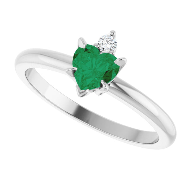 Platinum Heart Lab-Grown Emerald & Natural Diamond Accented Ring - view 5