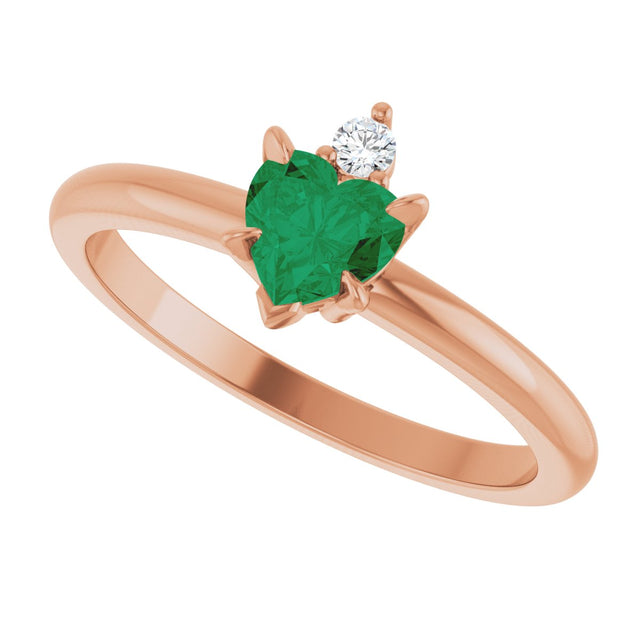14K Gold Heart Lab-Grown Emerald & Natural Diamond Accented Ring - Rose Gold - view 5