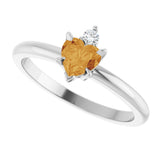 14K Gold Heart Natural Citrine & Natural Diamond Accented Ring - White Gold - view 5
