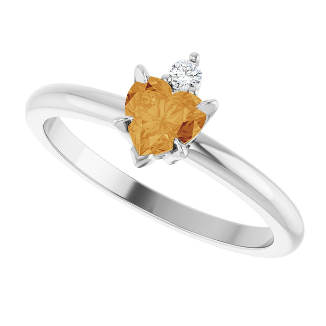 14K Gold Heart Natural Citrine & Natural Diamond Accented Ring - White Gold - view 5