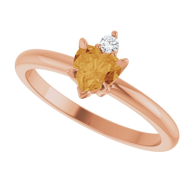 14K Gold Heart Natural Citrine & Natural Diamond Accented Ring - Rose Gold - view 5