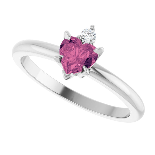 Platinum Heart Natural Pink Tourmaline & Natural Diamond Accented Ring - view 5