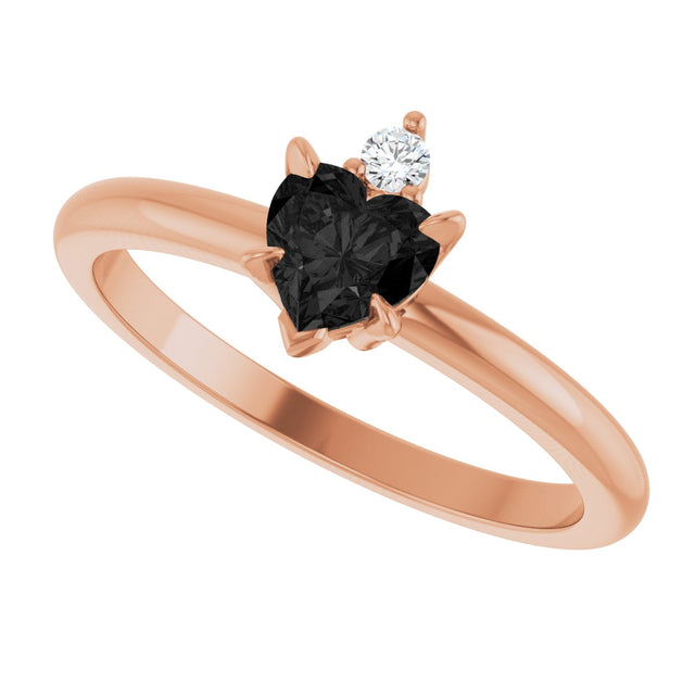 14K Gold Heart Natural Black Onyx & Natural Diamond Accented Ring - Rose Gold - view 5
