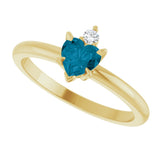 14K Gold Heart Natural London Blue Topaz & Natural Diamond Accented Ring - Yellow Gold - view 5