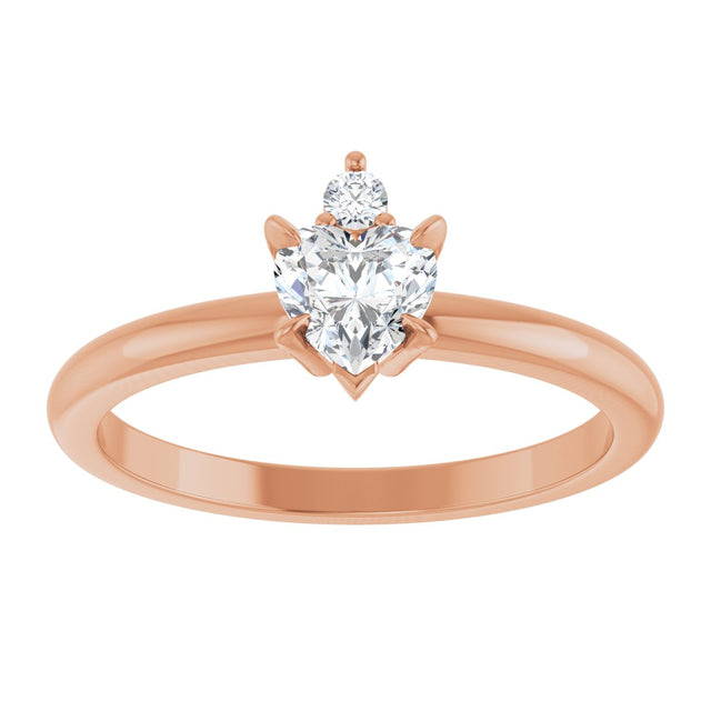 14K Gold Heart Natural White Sapphire & Natural Diamond Accented Ring - Rose Gold - view 4