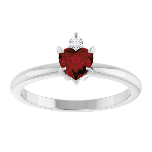 14K Gold Heart Natural Mozambique Garnet & Natural Diamond Accented Ring - White Gold - view 4