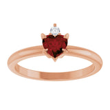 14K Gold Heart Natural Mozambique Garnet & Natural Diamond Accented Ring - Rose Gold - view 4