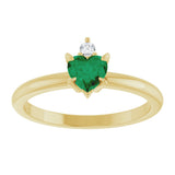 14K Gold Heart Lab-Grown Emerald & Natural Diamond Accented Ring - Yellow Gold - view 4