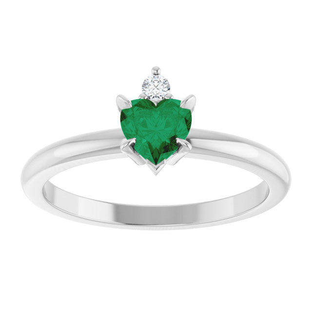Platinum Heart Lab-Grown Emerald & Natural Diamond Accented Ring - view 4