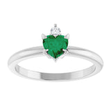 14K Gold Heart Lab-Grown Emerald & Natural Diamond Accented Ring - White Gold - view 4
