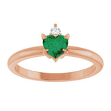 14K Gold Heart Lab-Grown Emerald & Natural Diamond Accented Ring - Rose Gold - view 4