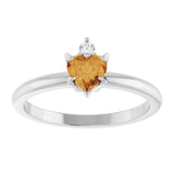 14K Gold Heart Natural Citrine & Natural Diamond Accented Ring - White Gold - view 4