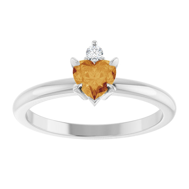 14K Gold Heart Natural Citrine & Natural Diamond Accented Ring - White Gold - view 4