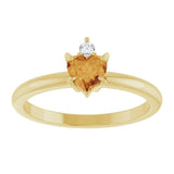 14K Gold Heart Natural Citrine & Natural Diamond Accented Ring - Yellow Gold - view 4