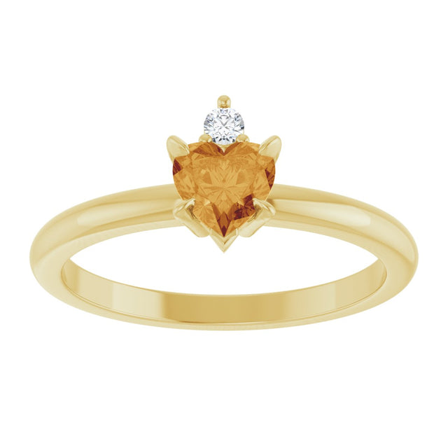 14K Gold Heart Natural Citrine & Natural Diamond Accented Ring - Yellow Gold - view 4