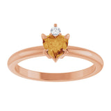 14K Gold Heart Natural Citrine & Natural Diamond Accented Ring - Rose Gold - view 4