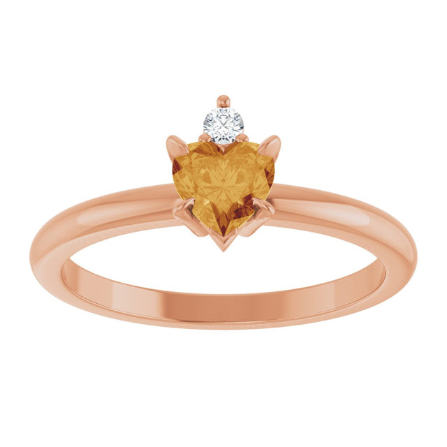 14K Gold Heart Natural Citrine & Natural Diamond Accented Ring - Rose Gold - view 4