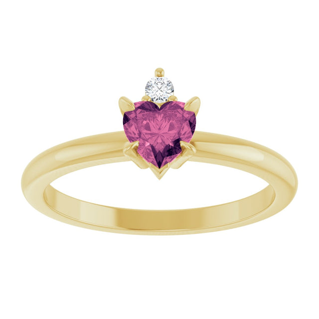 14K Gold Heart Natural Pink Tourmaline & Natural Diamond Accented Ring - Yellow Gold - view 4