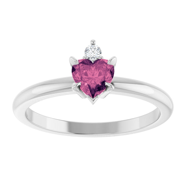 Platinum Heart Natural Pink Tourmaline & Natural Diamond Accented Ring - view 4