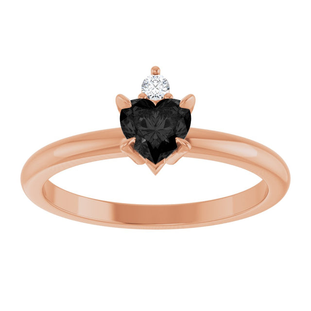14K Gold Heart Natural Black Onyx & Natural Diamond Accented Ring - Rose Gold - view 4