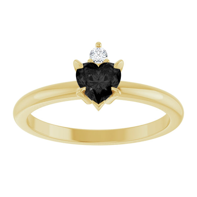 14K Gold Heart Natural Black Onyx & Natural Diamond Accented Ring - Yellow Gold - view 4