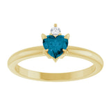 14K Gold Heart Natural London Blue Topaz & Natural Diamond Accented Ring - Yellow Gold - view 4