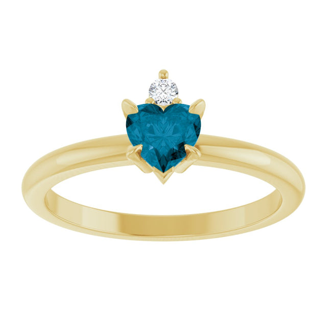 14K Gold Heart Natural London Blue Topaz & Natural Diamond Accented Ring - Yellow Gold - view 4