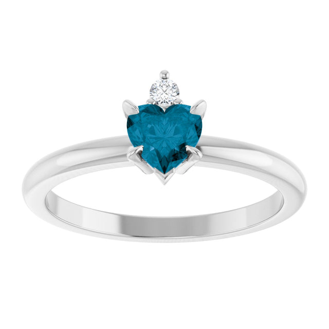 14K Gold Heart Natural London Blue Topaz & Natural Diamond Accented Ring - White Gold - view 4