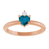 14K Gold Heart Natural London Blue Topaz & Natural Diamond Accented Ring - Rose Gold - view 4