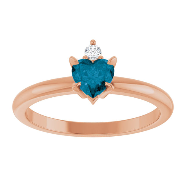 14K Gold Heart Natural London Blue Topaz & Natural Diamond Accented Ring - Rose Gold - view 4