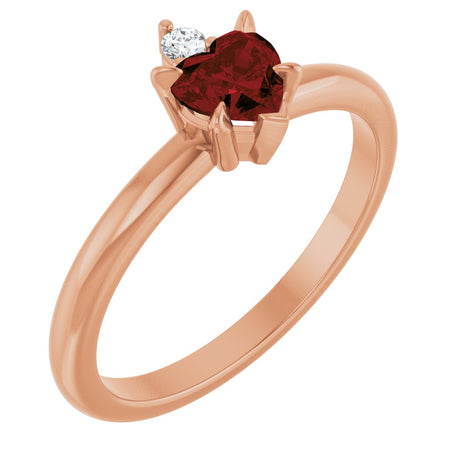 14K Gold Heart Natural Mozambique Garnet & Natural Diamond Accented Ring - Rose Gold