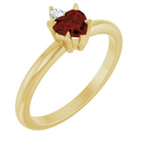 14K Gold Heart Natural Mozambique Garnet & Natural Diamond Accented Ring - Yellow Gold