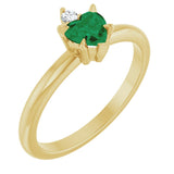 14K Gold Heart Lab-Grown Emerald & Natural Diamond Accented Ring - Yellow Gold