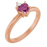 14K Gold Heart Natural Pink Tourmaline & Natural Diamond Accented Ring - Rose Gold