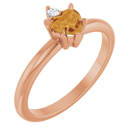 14K Gold Heart Natural Citrine & Natural Diamond Accented Ring - Rose Gold