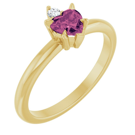 14K Gold Heart Natural Pink Tourmaline & Natural Diamond Accented Ring - Yellow Gold