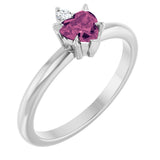 14K Gold Heart Natural Pink Tourmaline & Natural Diamond Accented Ring - White Gold