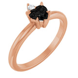 14K Gold Heart Natural Black Onyx & Natural Diamond Accented Ring - Rose Gold