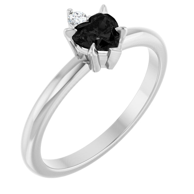 Platinum Heart Natural Black Onyx & Natural Diamond Accented Ring