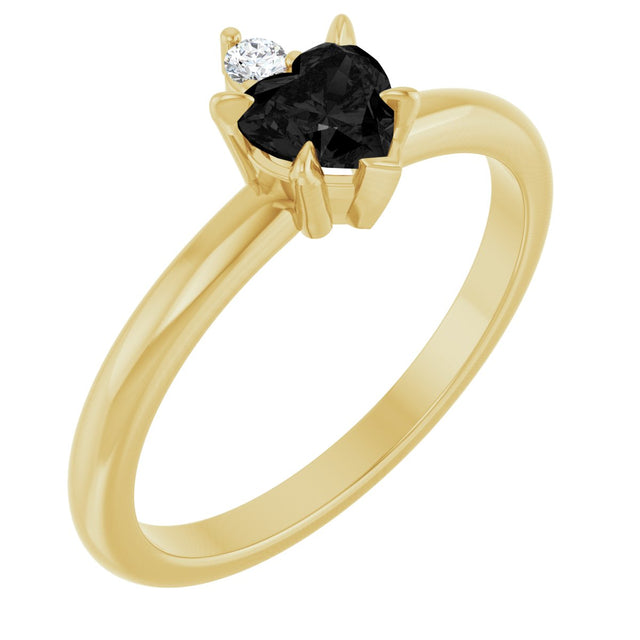 14K Gold Heart Natural Black Onyx & Natural Diamond Accented Ring - Yellow Gold