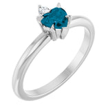 Platinum Heart Natural London Blue Topaz & Natural Diamond Accented Ring