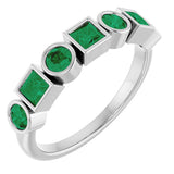 14K Gold Round Lab-Grown Emerald Bezel-Set Ring – 3mm Stones - White Gold