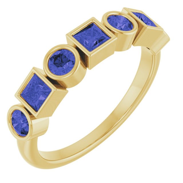 14K Gold Round Natural Iolite Bezel-Set Ring - Yellow Gold