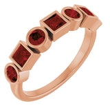 14K Gold Round Natural Mozambique Garnet Bezel-Set Ring – 3mm Stones - Rose Gold