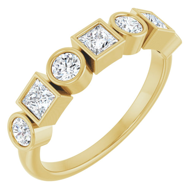 14K Gold Round Natural White Sapphire Bezel-Set Ring - Yellow Gold