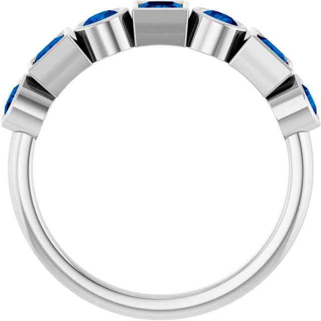 Platinum Round Lab-Grown Blue Sapphire Bezel-Set Ring – 3mm Stones - view 2