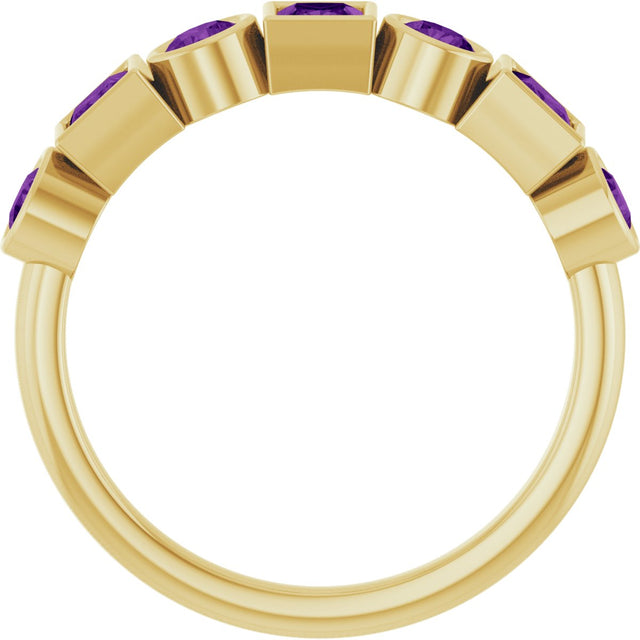 14K Gold Round Natural Amethyst Bezel-Set Ring – 3mm Stones - Yellow Gold - view 2