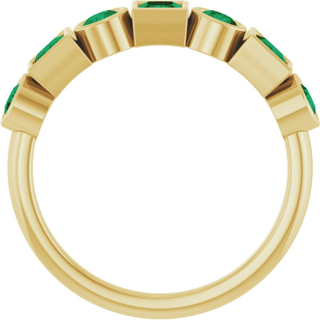 14K Gold Round Lab-Grown Emerald Bezel-Set Ring – 3mm Stones - Yellow Gold - view 2
