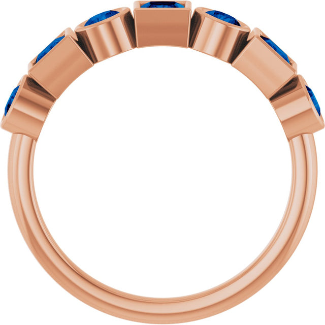 14K Gold Round Lab-Grown Blue Sapphire Bezel-Set Ring – 3mm Stones - Rose Gold - view 2