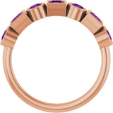 14K Gold Round Natural Amethyst Bezel-Set Ring – 3mm Stones - Rose Gold - view 2